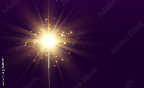 Magical light. Sparkler. Candle sparkling on the background. Realistic vector light effect. Winter, seasonal christmas decoration illustration.