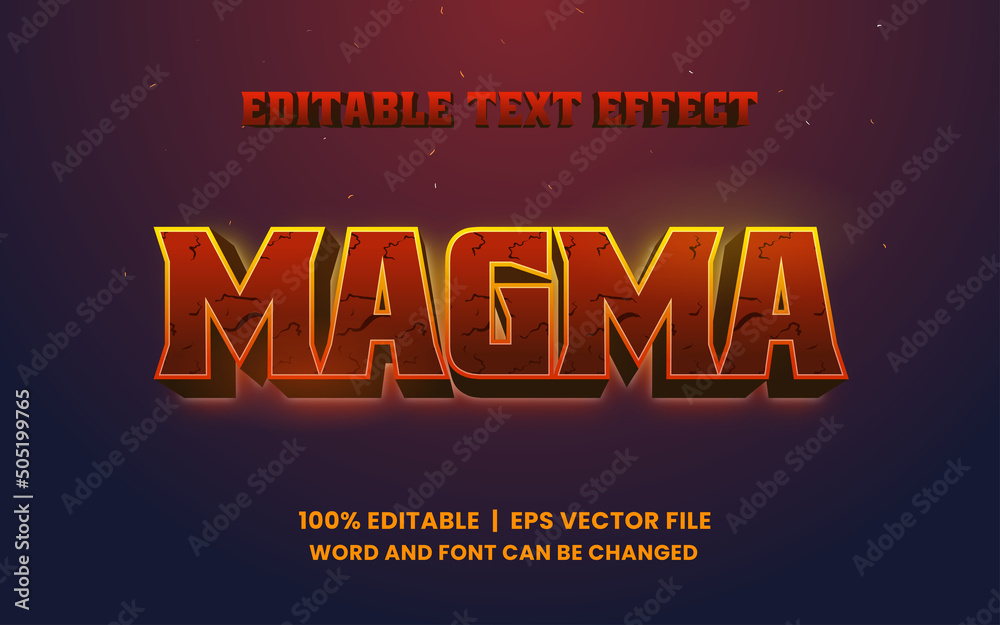 editable text effect with realistic red volcano magma game style
