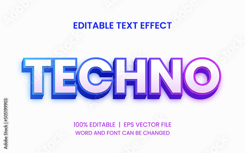 editable text effect with 3d blue and purple gradient techno style