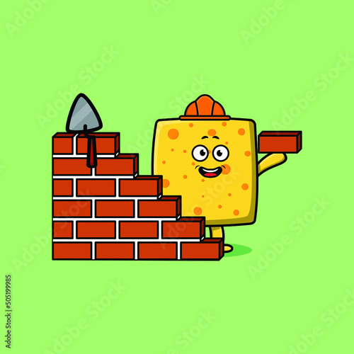 Cute cartoon cheese as mason character in 3d modern style design
