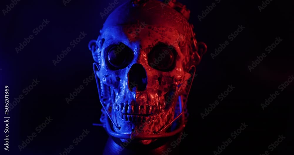 Skull with colored lighting loop closeup Skull with colored lighting loop closeup