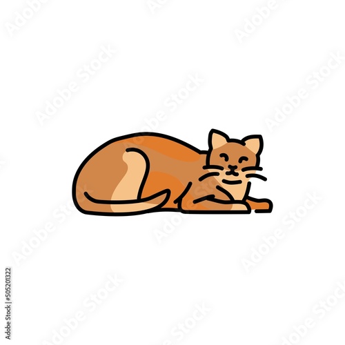 Sleeping happy cat color line icon. Pictogram for web page