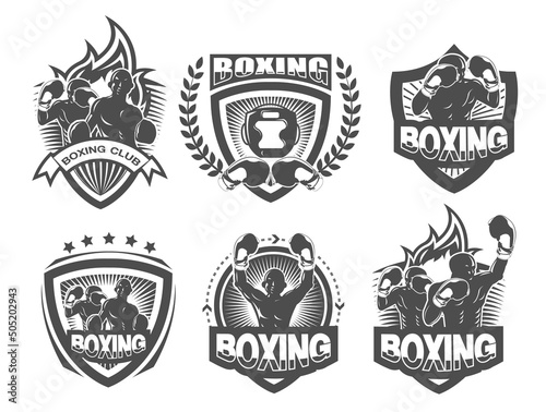 Collection of black and white boxing logo set