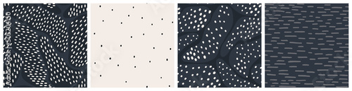Abstract organic shapes and strokes seamless pattern in neutral 2023 black and off-white colors. 