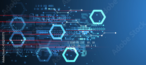 Abstract background on technological and scientific topics. Various techno details with using digital code. Vector format.