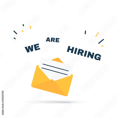 Open yellow envelope with letter we are hiring illustration