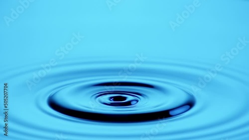 A single drop of water falling into a pool of water in slow motion. photo