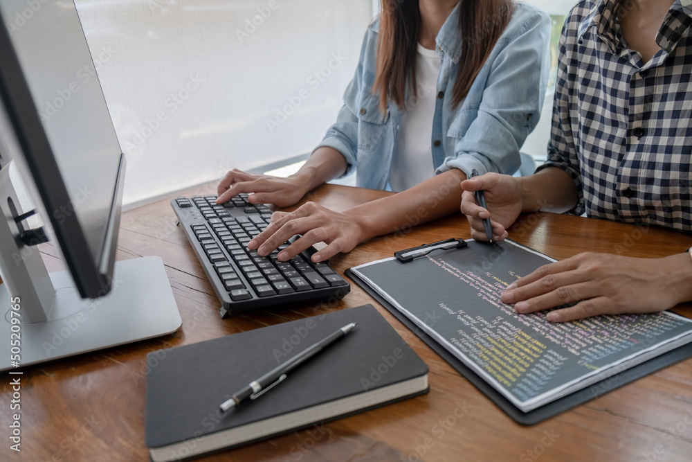 Programmer working in a software development and coding technologies. Website design.Technology concept Programmer working in a software development and coding technologies. Website design.Technology concept