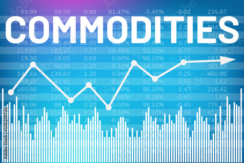 Financial market sector Commodities on blue finance background. Global economy concept