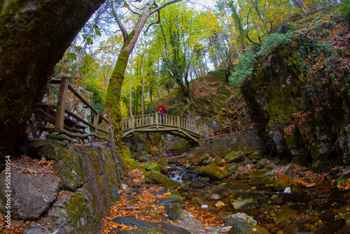 Ayazma National Park in Ida Mountains and streams flowing under the bridge photo