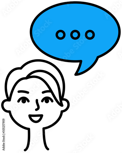 Emotional girl and chat bubble with exclamation mark. Person near word sign on talk shape. Sticker, colloquial speech bubble above head of female character. Woman pays attention while talking