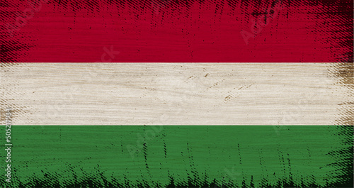 Photography HUNGARY flag insoled on wood texture with rectangular frame vintage