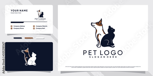 Dog and cat pet shop logo with creative concept and business card template Premium Vector