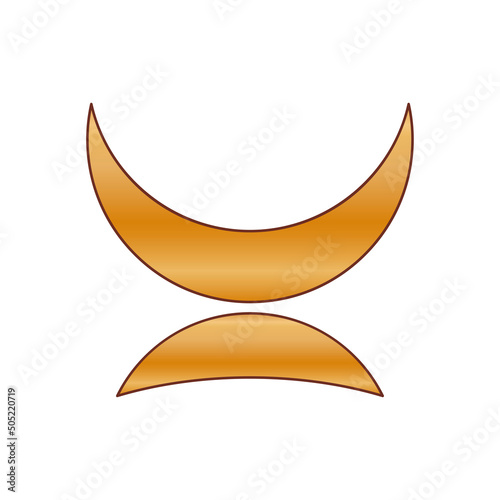 Gold Graphic Moon. Minimalist Golden Gradient Colored Vintage Moon Luna Celestial Element Icon. Moon Silhouette Icon.