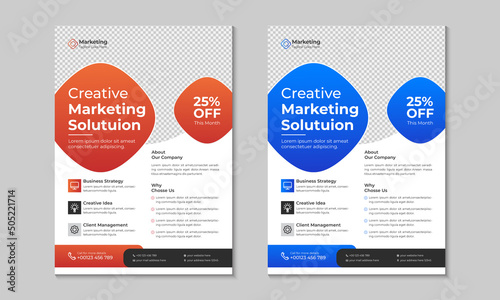 Corporate Business Agency Flyer, brochure, poster design template, two colors scheme, orange, blue, vector illustration template in A4 size - Vector