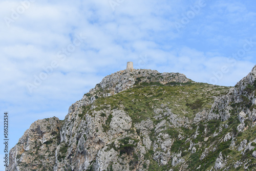 Albercutx watchtower (Talaia d'Albercuix) on top of mountain in Mallorca, Spain photo