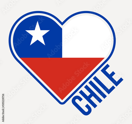 Chile heart flag badge. Made with Love from Chile logo. Flag of the country heart shape. Vector illustration.