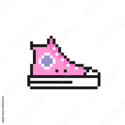 Classic vintage sneakers icon in pixel art design isolated on white background