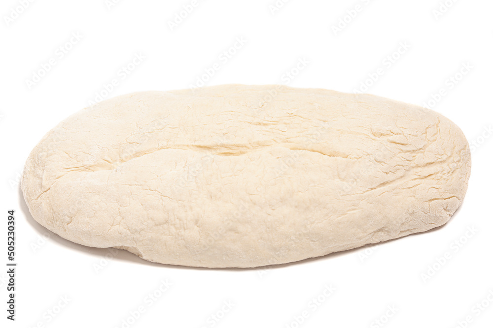 Fresh yeast dough isolated on white background.