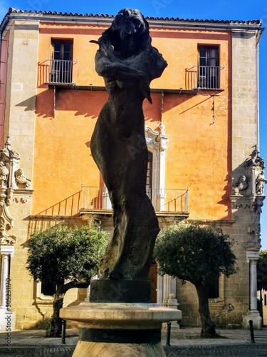 sculpture of lola flores, famous spanish singer of the 20th century in the middle of a square in jerez de la frontera