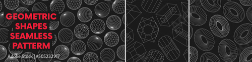 Foto Seamless pattern with linear form geometric shapes, strange wireframes distortio