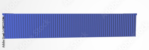 Standard blue cargo container isolated on white background, side view. Modern industrial shipping equipment