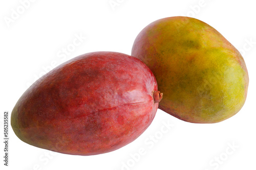 Red ripe sweet juicy delicious mango, isolated on white background