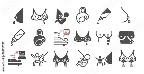 Breastfeeding line icons set. lactating mother infographic. Vector signs for web graphics.