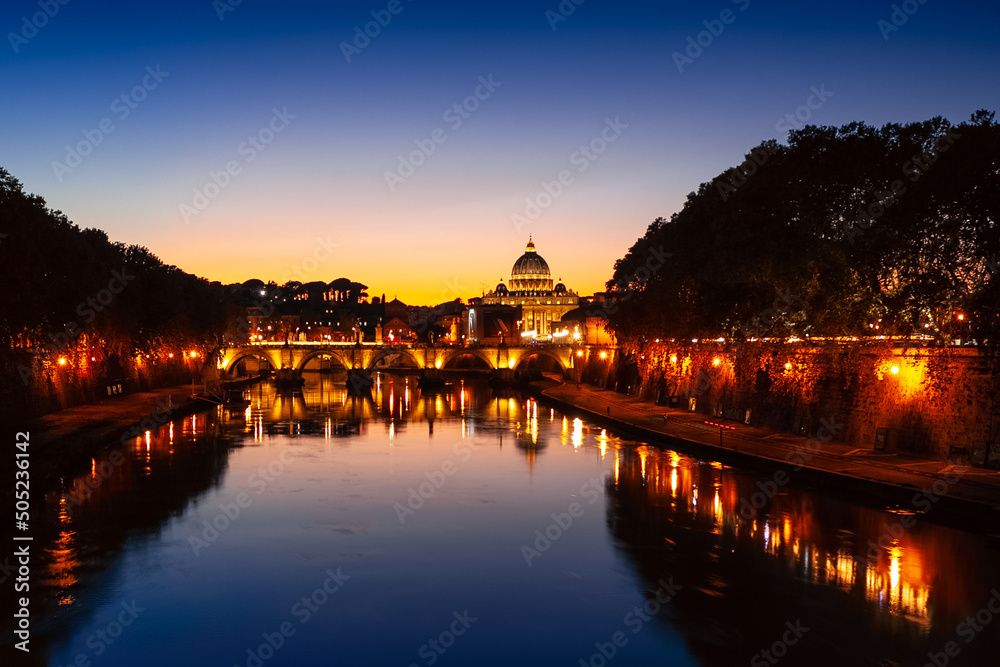 Skyline of Rome and St. Peter's Basilica, Vatican, Lazio, Italy, Europe