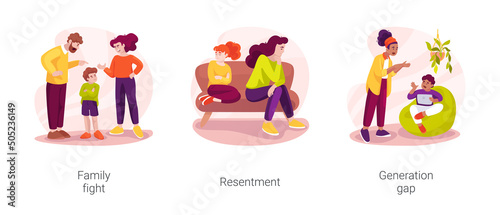 Family conflicts isolated cartoon vector illustration set