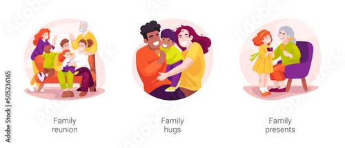 Family gathering isolated cartoon vector illustration set