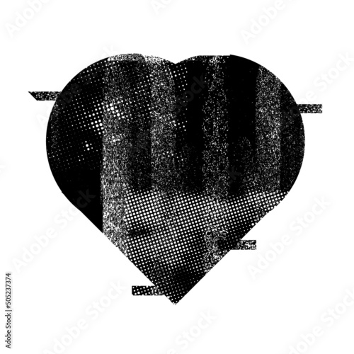 Glitch distorted heart shape . Minimal art design . Noise destroyed circle logo . Trendy defect error shapes . Glitched frame .Broken effect . Grunge texture . Distress effect .vector 