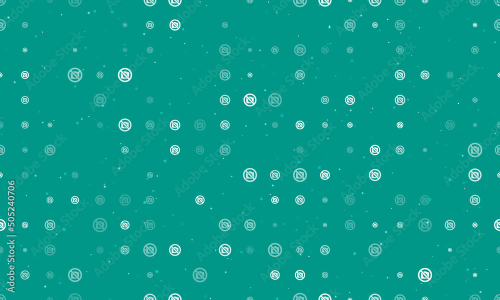 Seamless background pattern of evenly spaced white no photo symbols of different sizes and opacity. Vector illustration on teal background with stars