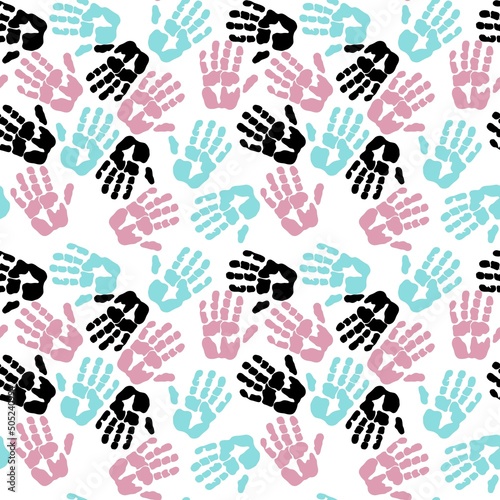 Kids seamless hands print pattern for fabrics and packaging and gifts and cards and linens and wrapping paper