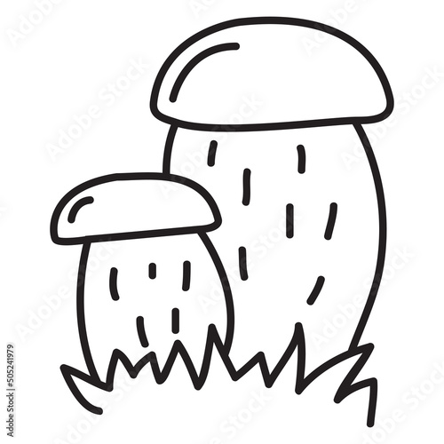 Doodle sketch aspen mushrooms.Cute cartoon style.Vector flat illustration. Isolated on white background.