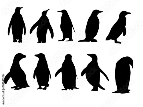 Black silhouette of a penguin Vector Image Flat black emperor penguin Royalty Free EPS