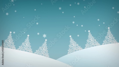 Merry Christmas and Happy New Year concept. Winter snowfall on a blue background. 3d rendering