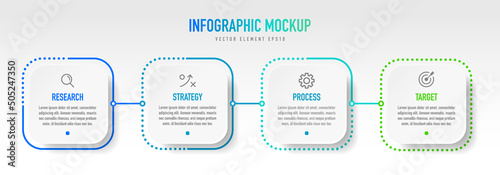 Timeline infographic design with 4 options or steps. Infographics for business concept. Can be used for presentations workflow layout, banner, process, diagram, flow chart, info graph, annual report.