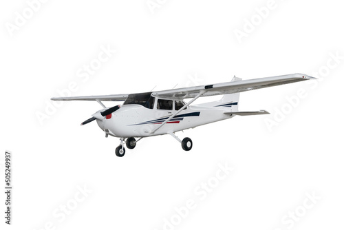Light aircraft on a white background. A small tourist plane on an isolated white background. side view