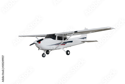 Fototapeta Naklejka Na Ścianę i Meble -  Light aircraft on a white background. A small tourist plane on an isolated white background. side view