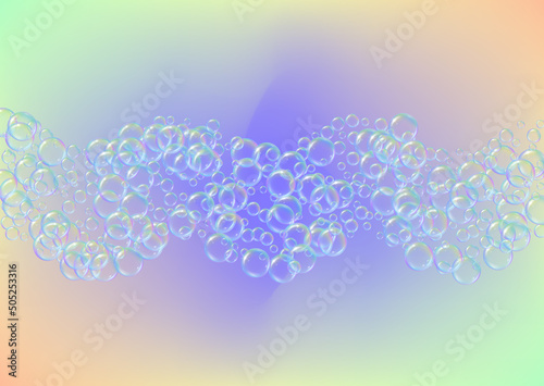 Soap bubble. Detergent bath foam and suds for bathtub. Shampoo. Aqua 3d vector illustration flyer. Blue fizz and splash. Realistic water frame and border. colorful liquid soap bubble.