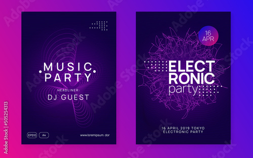 Neon club flyer. Electro dance music. Trance party dj. Electronic sound fest. Techno event poster.