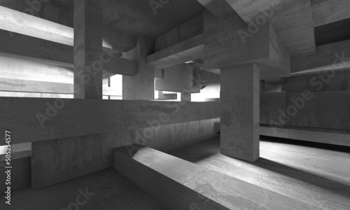 Dark Concrete Wall Architecture. Empty Room