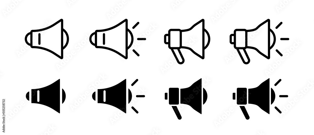 Loudspeaker black icons set. Black vector icons isolated on white background. Vector clipart. Loudspeaker black icons set. Black vector icons isolated on white background. Vector clipart.