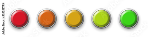 Rating scale or pain scale. From red to green buttons. Vector clipart isolated on white background.