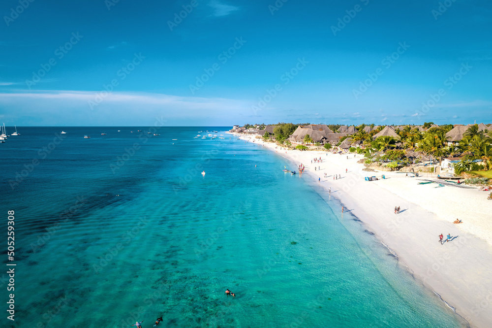 Obraz premium Aerial view of Nungwi Beach in Zanzibar, Tanzania