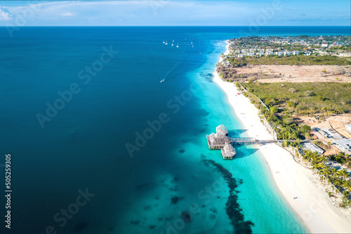 Aerial view of Kendwa Beach in Zanzibar, Tanzania