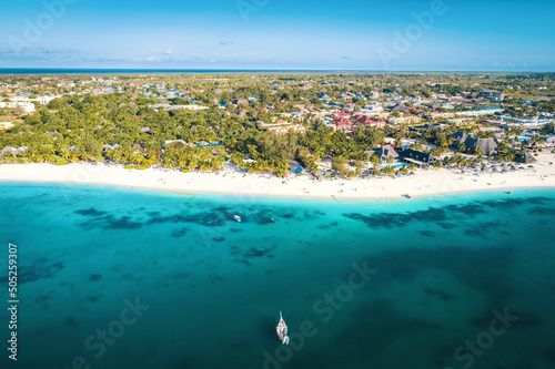 Aerial view of Nungwi Beach in Zanzibar, Tanzania