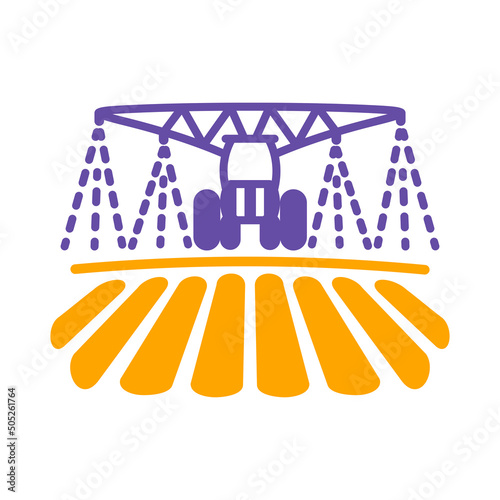 Tractor watering, soil and fertilizing field glyph icon