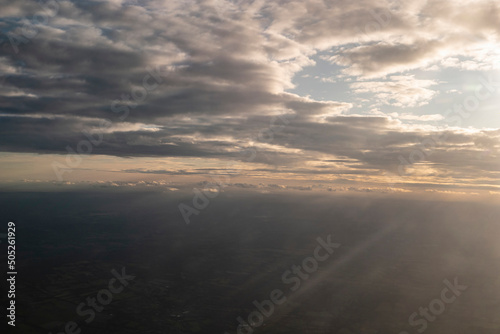 Dramatic sky of dawn from the air photo